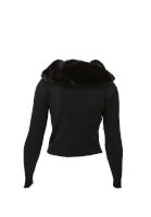 Bayan Siyah Vegan Kürk Yaka Triko Hırka