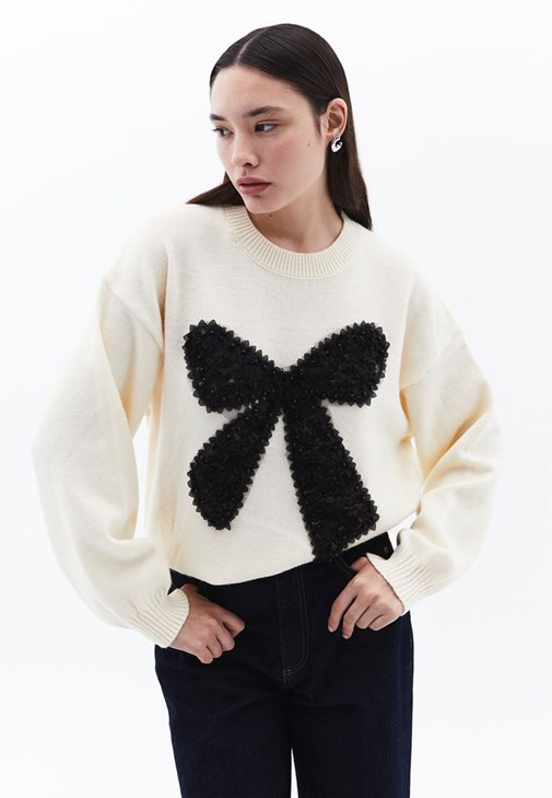 Krem Yumuşak Dokulu Kazak