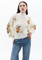 Bayan Krem Yumuşak Dokulu Payetli Kazak