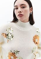 Bayan Krem Yumuşak Dokulu Payetli Kazak