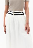 Bayan Krem Ultra Yüksek Bel Kemerli Etek