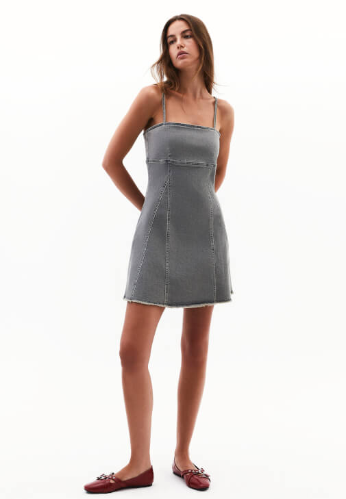 Gri Denim Mini Elbise