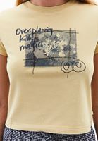 Bayan Bej Sıfır Yaka Baskılı Tişört