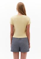 Bayan Bej Sıfır Yaka Baskılı Tişört