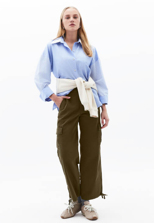  Yüksek Bel Kargo Cepli Pantolon