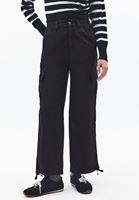 Bayan Siyah Yüksek Bel Kargo Cepli Pantolon