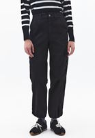 Bayan Siyah Yüksek Bel Kargo Cepli Pantolon