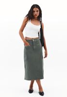 Bayan Yeşil Yüksek Bel Kargo Cepli Etek
