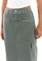 Bayan Yeşil Yüksek Bel Kargo Cepli Etek