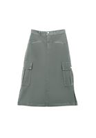 Bayan Yeşil Yüksek Bel Kargo Cepli Etek