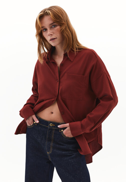 Bordo Cep Detaylı Oversize Gömlek