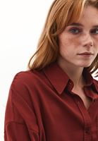 Bayan Bordo Cep Detaylı Oversize Gömlek