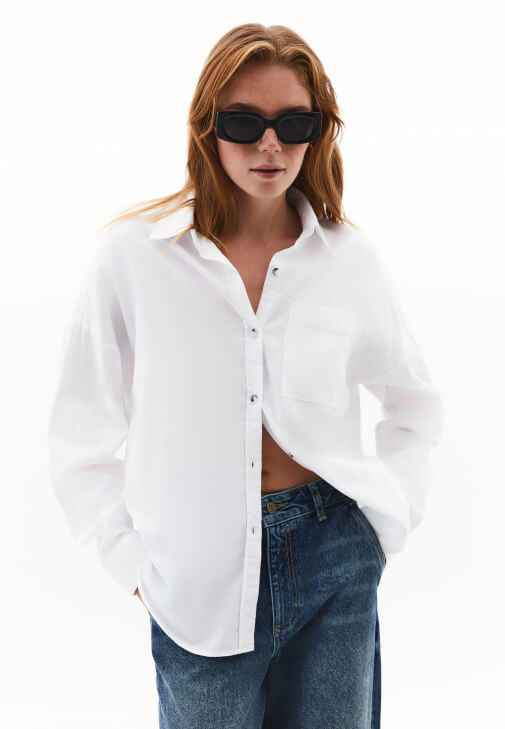  Cep Detaylı Oversize Gömlek