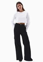 Bayan Siyah Yüksek Bel Kargo Cepli Pantolon