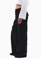 Bayan Siyah Yüksek Bel Kargo Cepli Pantolon