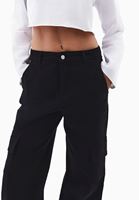 Bayan Siyah Yüksek Bel Kargo Cepli Pantolon