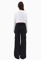 Bayan Siyah Yüksek Bel Kargo Cepli Pantolon