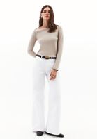 Bayan Bej Pamuklu Bot Yaka Tişört