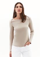 Bayan Bej Pamuklu Bot Yaka Tişört