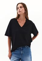 Bayan Siyah Pamuklu Boyfriend Tişört