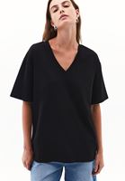 Bayan Siyah Pamuklu Boyfriend Tişört