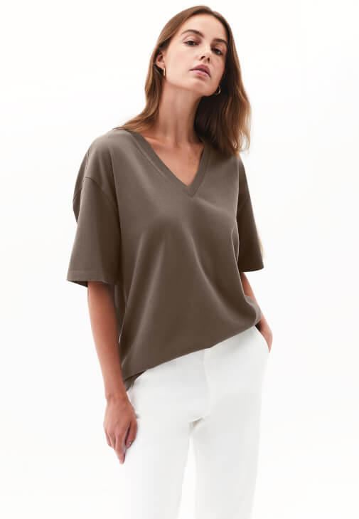 Kahverengi Pamuklu Boyfriend Tişört