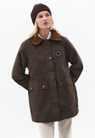 Bayan Kahverengi Yaka Detaylı Oversize Ceket