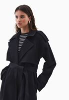 Bayan Siyah Kemer Detaylı Trençkot