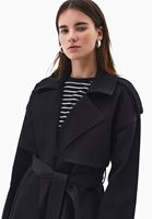 Bayan Siyah Kemer Detaylı Trençkot