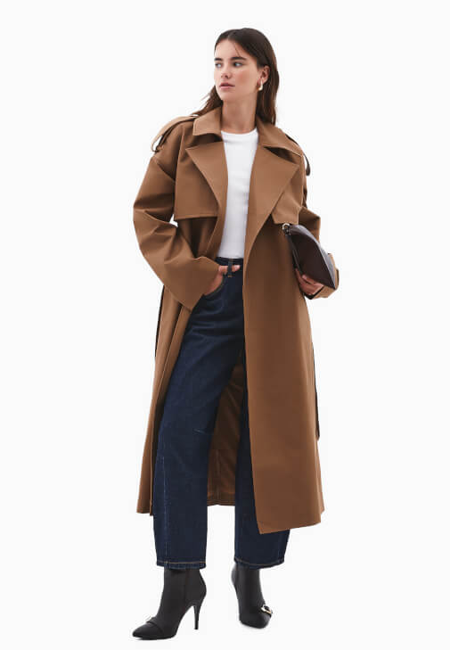 Kahverengi Kemer Detaylı Trençkot