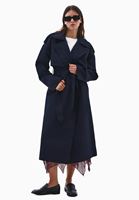 Bayan Lacivert Kemer Detaylı Trençkot