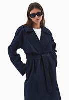 Bayan Lacivert Kemer Detaylı Trençkot