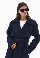 Bayan Lacivert Kemer Detaylı Trençkot