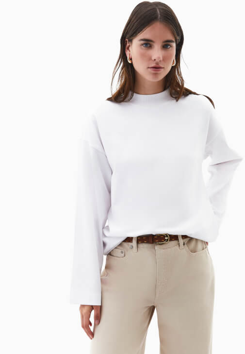 Beyaz Pamuklu Oversize Tişört