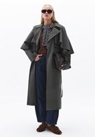 Bayan Gri Pelerin Detaylı Oversize Trençkot