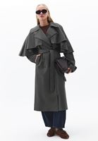 Bayan Gri Pelerin Detaylı Oversize Trençkot