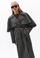 Bayan Gri Pelerin Detaylı Oversize Trençkot