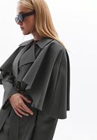 Bayan Gri Pelerin Detaylı Oversize Trençkot