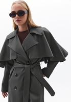 Bayan Gri Pelerin Detaylı Oversize Trençkot