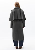 Bayan Gri Pelerin Detaylı Oversize Trençkot