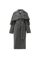 Bayan Gri Pelerin Detaylı Oversize Trençkot