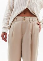 Bayan Bej Yüksek Bel Baggy-Fit Pantolon