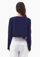 Bayan Mavi Sıfır Yaka Crop Tişört