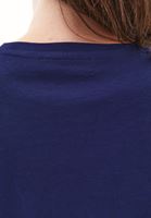 Bayan Mavi Sıfır Yaka Crop Tişört