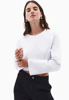 Bayan Beyaz Sıfır Yaka Crop Tişört