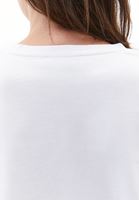 Bayan Beyaz Sıfır Yaka Crop Tişört