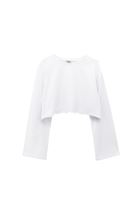 Bayan Beyaz Sıfır Yaka Crop Tişört