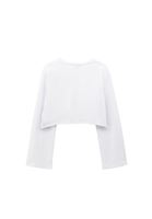 Bayan Beyaz Sıfır Yaka Crop Tişört