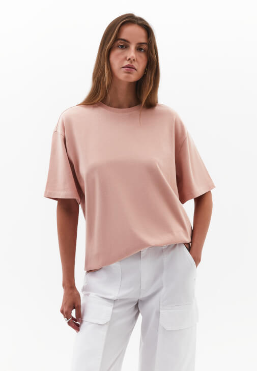 Pembe Sıfır Yaka Boyfriend Tişört
