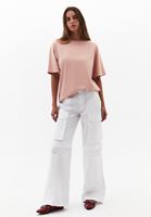 Bayan Pembe Sıfır Yaka Boyfriend Tişört